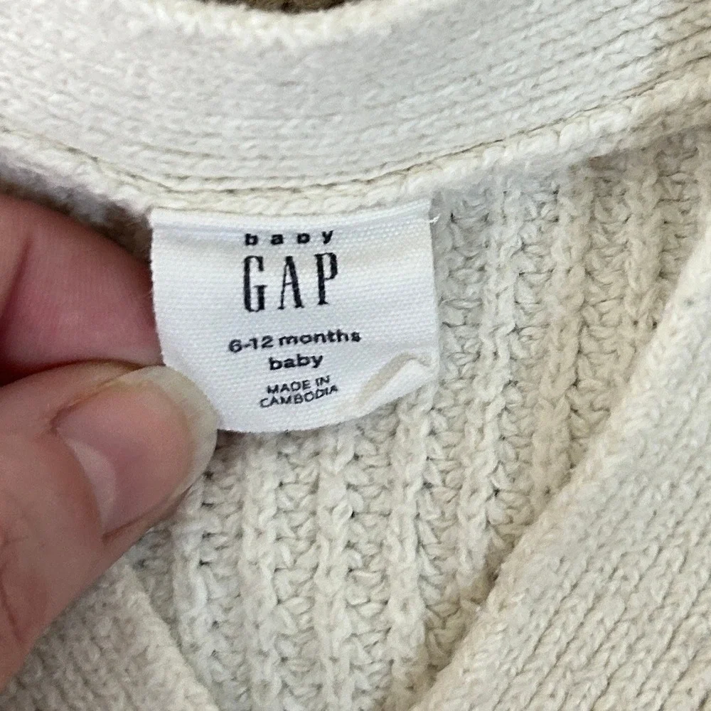 Baby‎ Gap I Brannan Bear Ribbed Knit Cardigan Sweater I Cream I Size 6-12 Months
